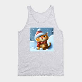 Fat Red Cat with Santa Hat Tank Top